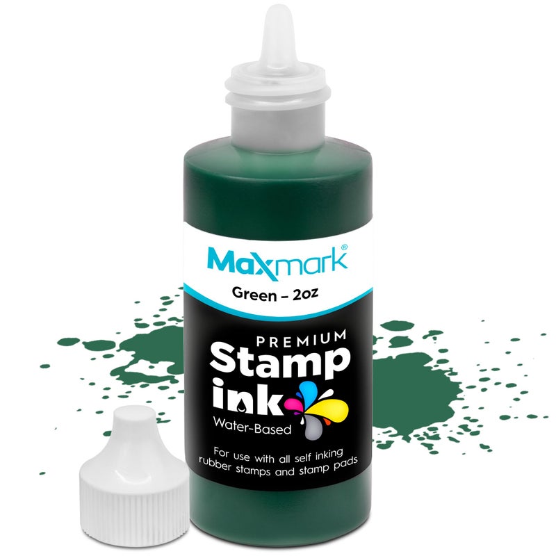 MaxMark Premium Refill Ink with Control Tip Bottle for Self-Inking Stamps, Green Color - 2 oz. - Image 1